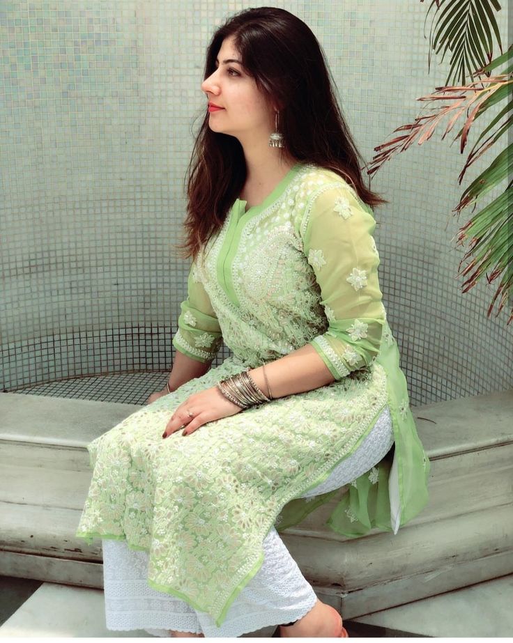Light Green Georgette Chikankari Kurti